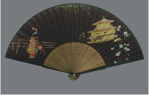 布扇子 金閣寺と舞妓 (既製柄)
